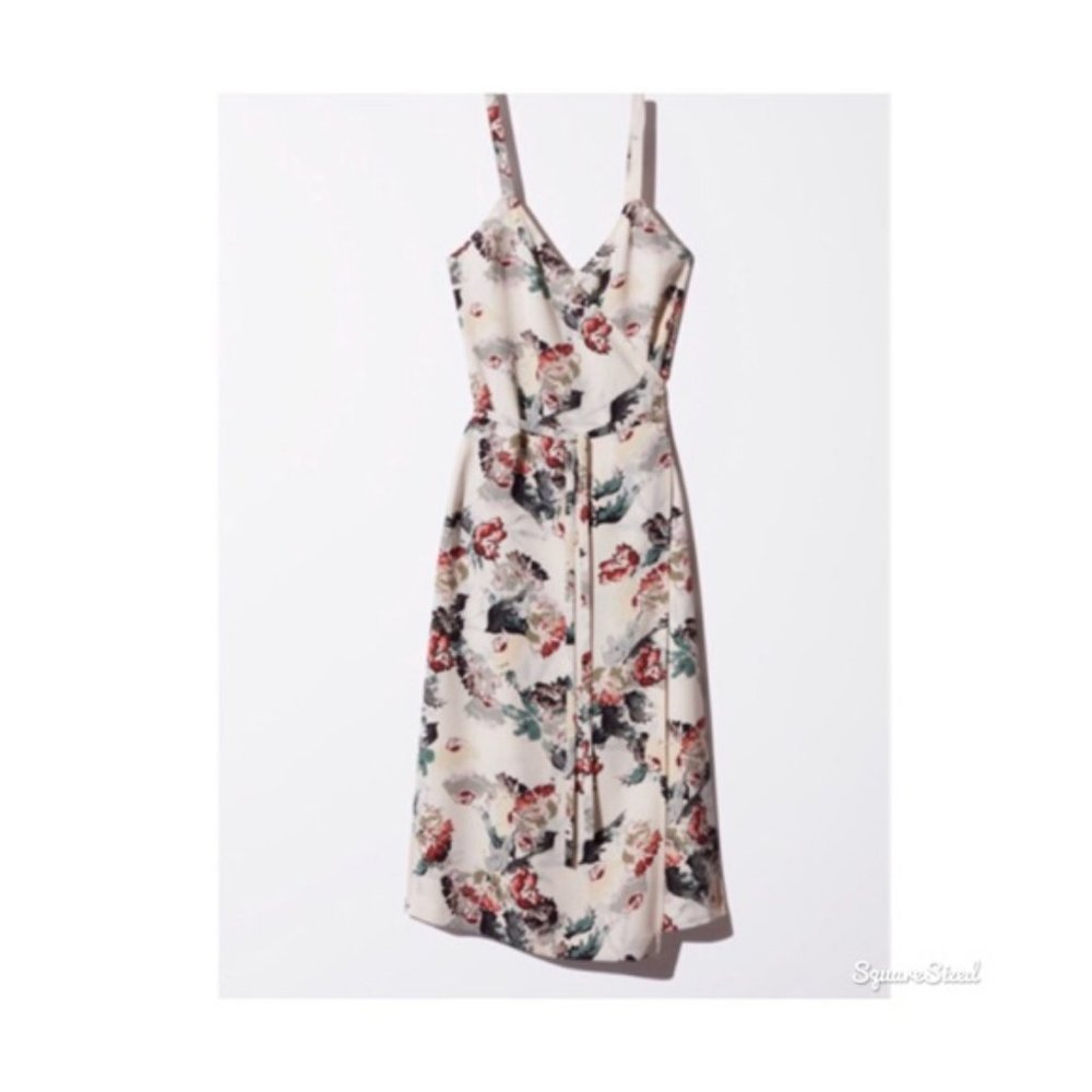 Aritzia Floral Midi Dress - Cream and Red